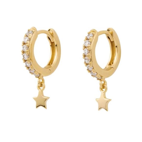 925 gold star dangle earrings~ - Picture 1 of 4